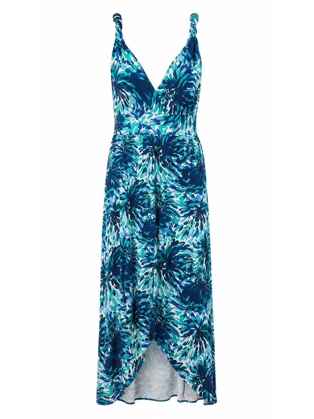Garnet Hill Blue Tropical Floral Asymmetrical High Low Dress Size 8